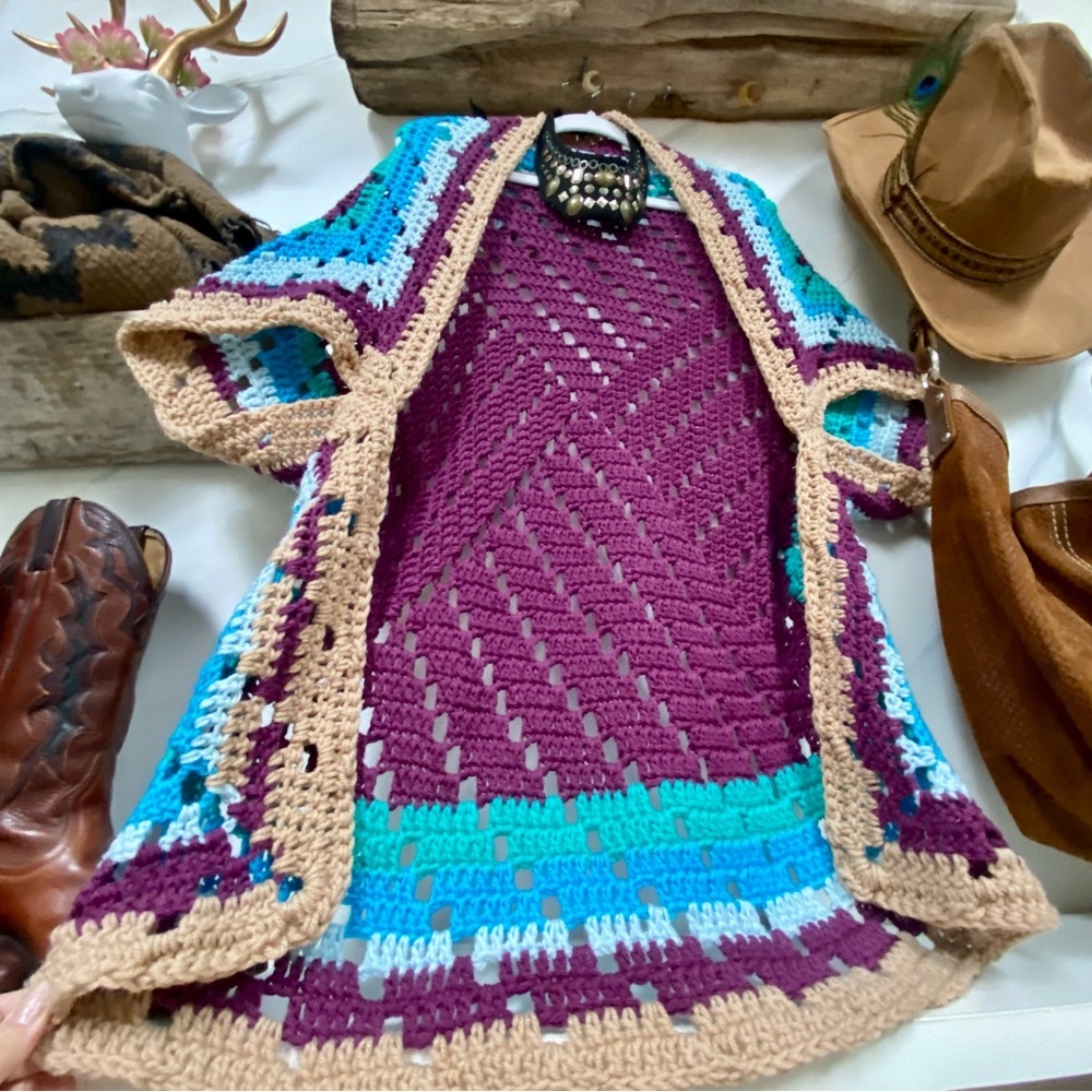 Vintage Multicolor Crochet Cardigan - Picture 3 of 8